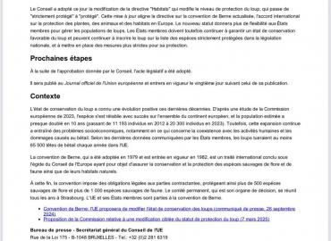 Le loup officiellement déclassé au Conseil de l'Union Européenne !